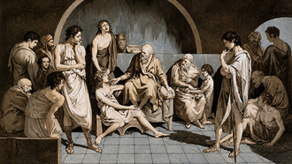 Early drawing of "The Death of Socrates" by Jacques-Louis David, created around 1782