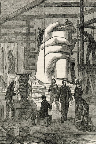 Smeeton (engraver) (after a drawing by Claverie and Kauffmann), The workshop of the sculptor of the statue of liberty for New York Harbor (detail), 1876. Courtesy of Musée d’Orsay