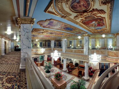 West Baden lobby in Indiana with the painted ceilings, representing the grandeur of the resort