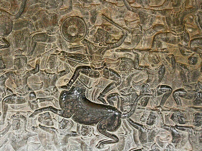 Bas-relief of the Battle of Kurukshetra in the West Gallery of Angkor Wat, Cambodia