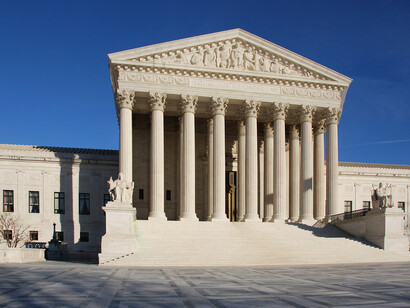 The Greek-inspired Supreme Court building on a clear, sunny day, Washington DC