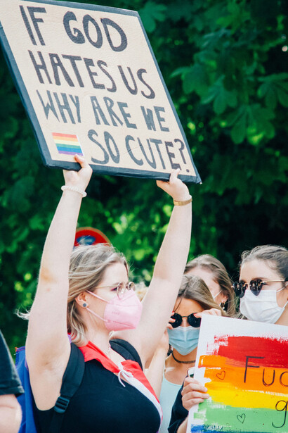 Protesters from the LGBTQ+ community at Christopher Street Day (CSD) 2021 in Stuttgart, Germany