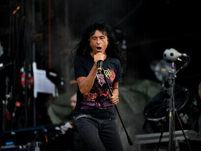 Anthrax lead singer Joey Belladonna at a live show