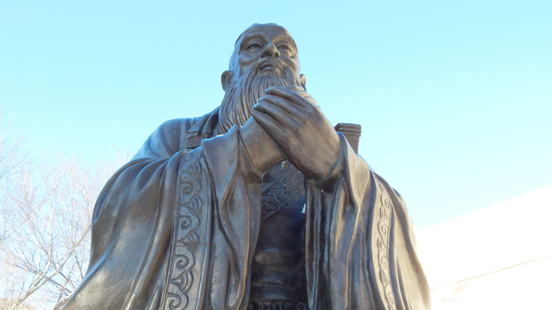 A statue in China of social philosopher Confucius, who centered on maintaining healthy relationships in family and society, all based on respect