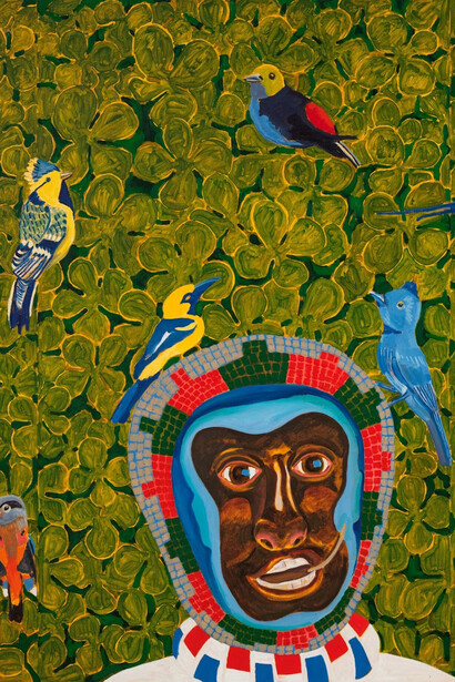 Peter Williams, Birdland, 2020. Oil and graphite on canvas, 60 x 72 inches (152.4 x 182.9 cm). Collection of the Nasher Museum of Art at Duke University. Museum purchase with funds provided by Stefanie and Douglas Kahn, 2020.17.1. Courtesy of Peter Williams, Luis De Jesus and Pérez Art Museum Miami. Photo by Peter Paul Geoffion.