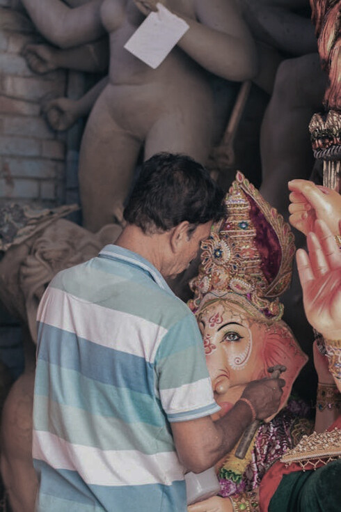 The meticulous artistry in the making of a Durga idol reflects the rich cultural heritage and devotion of the craftsmen