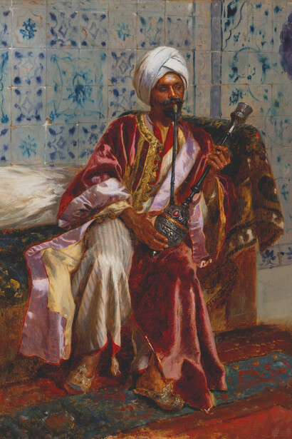 Rudolf Ernst (1854-1932), Arab Smoking a Nargilah