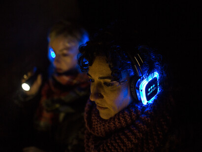 Visitors to Skip Gallery could climb inside for visual and audio experience, relaying a soundscape and comment on the themes of the installation