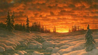 "Puesta de sol en invierno", óleo sobre lienzo, Iván Fedorovich Choultsé, 1920