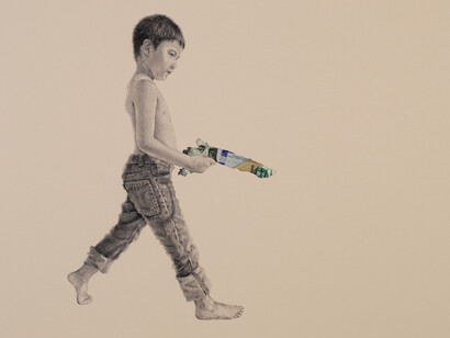 Fernando Andrade, Welfare, 2022, graphite and $100 note on hand-cut paper, 22 1/2 x 27 1/4 inches. © 2023 Fernando Andrade, courtesy of Gerald Peters Contemporary