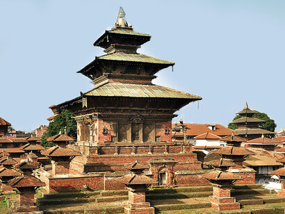 A view of Taleju Bhawani temple and spectacular architectures of Kathmandu Durbar Square, Nepal
