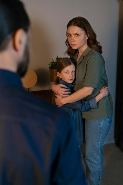 A young child enduring parental abuse at home, trapped in a cycle of domestic violence, fear, and emotional trauma