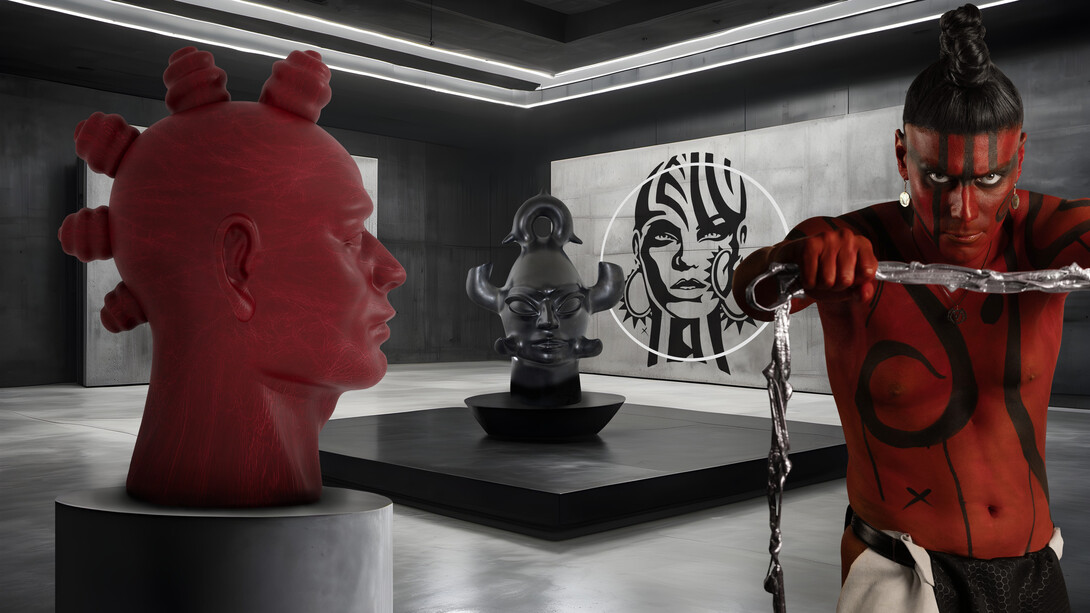 Virgil Ortiz, Po'pay, exhibition view. Courtesy of Turner Carroll Gallery and Virgil Ortiz