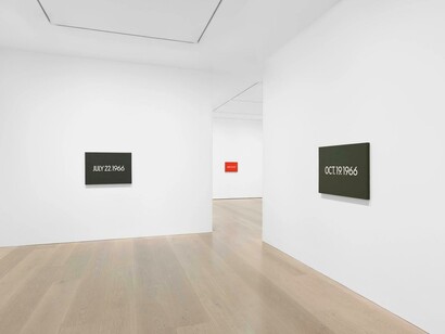 On Kawara, Date paintings, exhibition view. Courtesy of David Zwirner