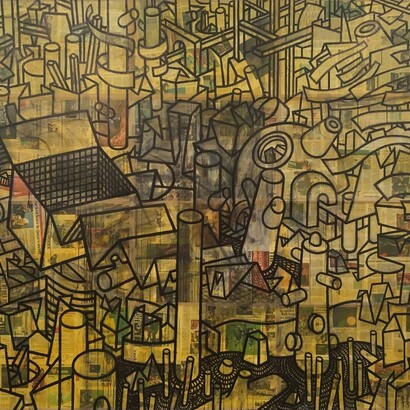 Open Box, carbon ink, newspaper on recycled cardboard, Mark Weighton, 2020