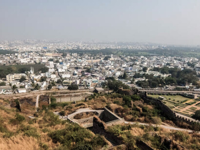 A stunning view of Hyderabad's skyline from atop the historic Golconda Fort in India
