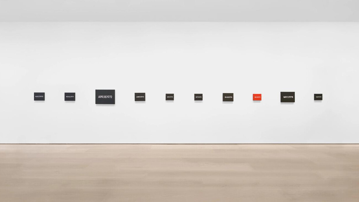 On Kawara, Date paintings, exhibition view. Courtesy of David Zwirner