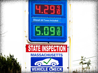 A blue gas pump with a digital display