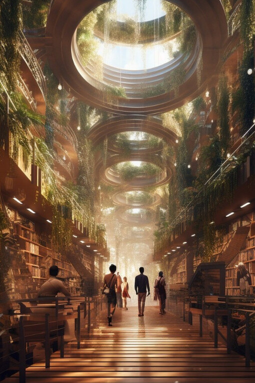Gli interni della biblioteca d'Alessandria elaborati con Midjourney