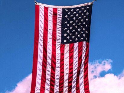 American flag in sky