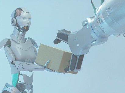 Robots efficiently carrying boxes, taking over traditional human roles in the realm of Artificial General Intelligence (AGI) and Industry 4.0