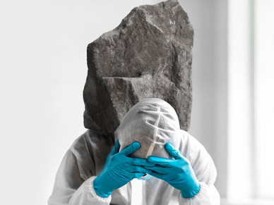 A person carrying a burden of rocks, symbolizing personal well-being and the process of mental filtration