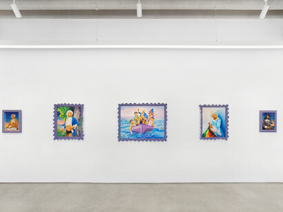 Moises Salazar Tlatenchi, Founding sisters, exhibition view. Courtesy of Mindy Solomon Gallery. Photo by Zachary Balbe