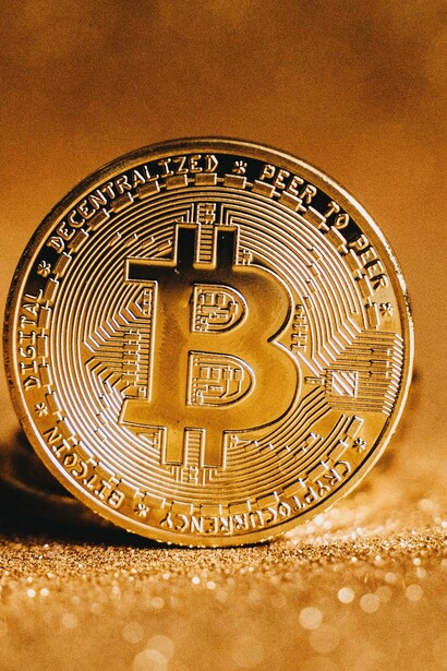 Bitcoin crypto currency shown on a table
