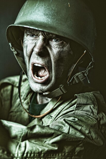 Soldier screams dramatically