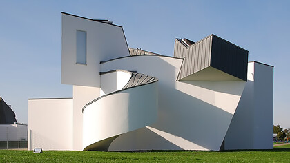 Weil am Rhein: Vitra Design Museum from east side, Germany, work of deconstructivism
