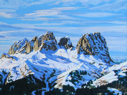 Temple-Dolomites 2, oil on linen, 14x39
