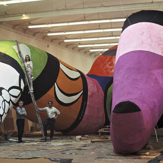 Niki de Saint Phalle, Jean Tinguely and Per Olof Ultvedt, HON, Moderna Museet in Stockholm, 1966; photo by Hans Hammarskiöld, © Hans Hammarskiöld Heritage