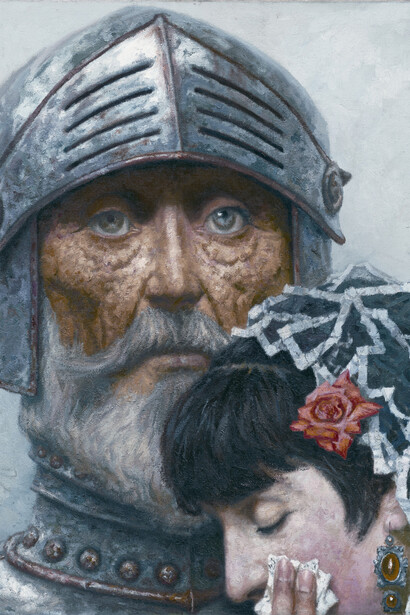 Gueli Zorzhev. "Don Quijote y una dama" (1982). Óleo sobre lienzo, 119,5 x 99,5 cm. Museum of Russian Art, Minnesota, Estados Unidos.
