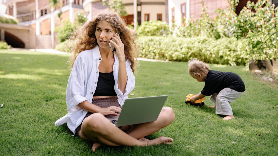 Balancing work and family involves both setting priorities and involving loved ones, like sharing the space and time in this serene garden setting