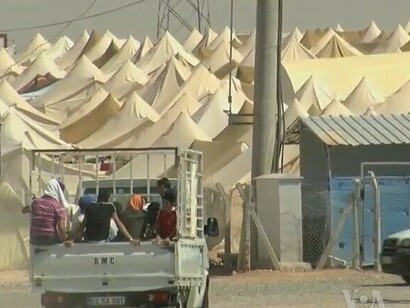 A Syrian refugee camp on the Turkish border, where tents stand amidst the ruins of war, symbolizing the dire humanitarian crisis in Syria, Turkey
