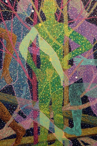 Benjamin Degen, Men, 2013, Oil on linen over panel, 72 x 48 in. Courtesy: Susan Inglett Gallery, NYC.