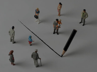 A group of people is isolated from each other by a line drawn from above