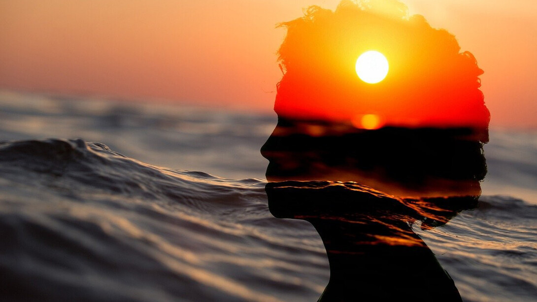 A captivating illustration showcasing the silhouette of a woman's head against the backdrop of a mesmerizing sunset