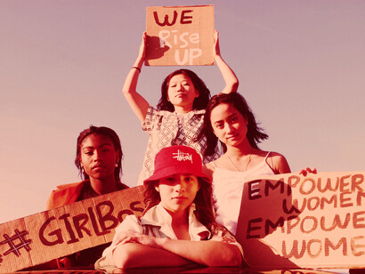Voice of the youth raising signs to demonstrate their currency of power
