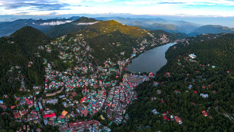 Panoramic drone view of Nainital, Uttarakhand, India