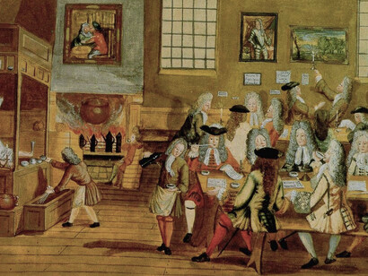 A 17th-century depiction of a coffee house in London, UK