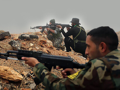 A man armed with a weapon, engaged in the conflict against those opposing Bashar al-Assad, Syria