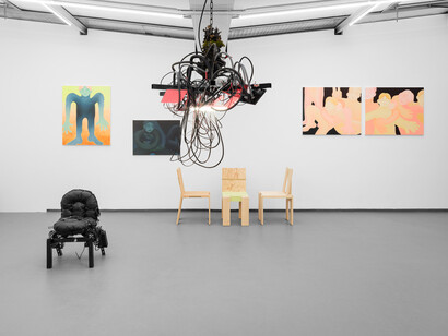 Camille Cottier,
Jean-Baptiste Durand and Patrick de Glo de Besses, Et pourquoi pas...exhibition view. Courtesy of Galerie Philippe Valentin