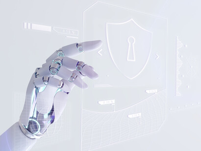A robotic hand interacting with virtual interface