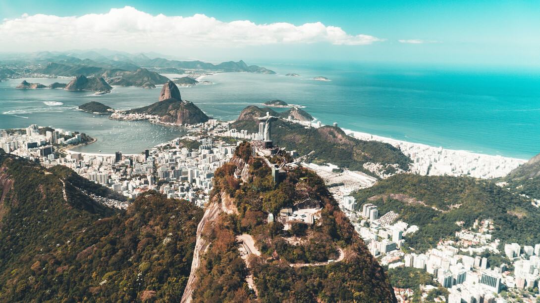 Aerial view of city buildings near the mountain, Rio de Janeiro, Brazil