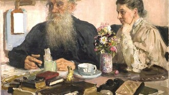 Ilya Repin (1844–1930). "Un retrato de León N. Tolstói y Sofía A. Tolstaya"
Retrato 1907–1911, óleo sobre tela, Pushkin House, Bloomsbury,Londres, Inglaterra
