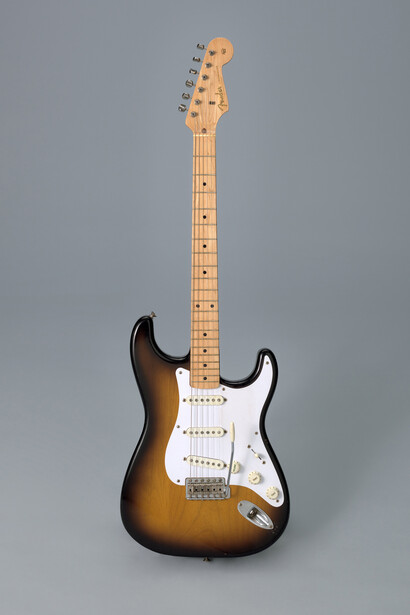 Leo Fender, George Fullerton, Freddie Tavares. Fender Stratocaster Electric Guitar. 1957. Wood, metal, and plastic, 38 x 12 3/4 x 1 3/4” (96.5 x 32.4 x 4.4 cm). The Museum of Modern Art., New York. Committee on Architecture and Design Funds