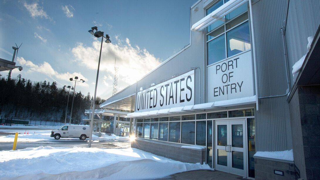 Northern US border post in winter, USA