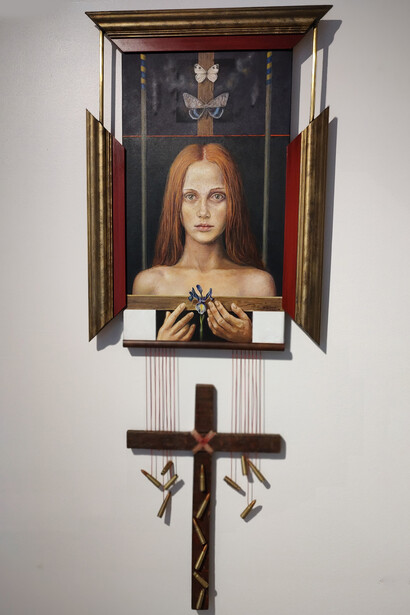 Rolando Cubero; La niña de Ucrania. Óleo sobre tela, 2022