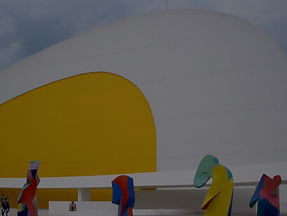 The auditorium at the Oscar Niemeyer International Cultural Center offers a modern cultural experience in Avilés, Asturias, Spain